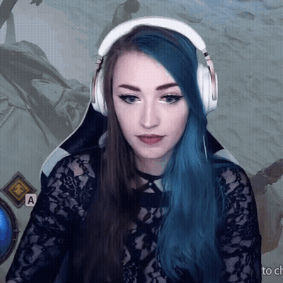 Blue-Haired Woman With Headphones And Black Top GIF