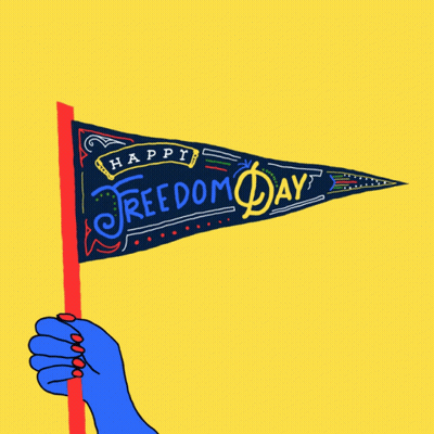 Blue Hand Holding Happy Freedom Day Flag GIF