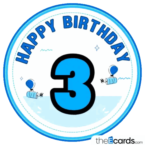 Blue Happy Birthday Sticker With Number Three Sticker