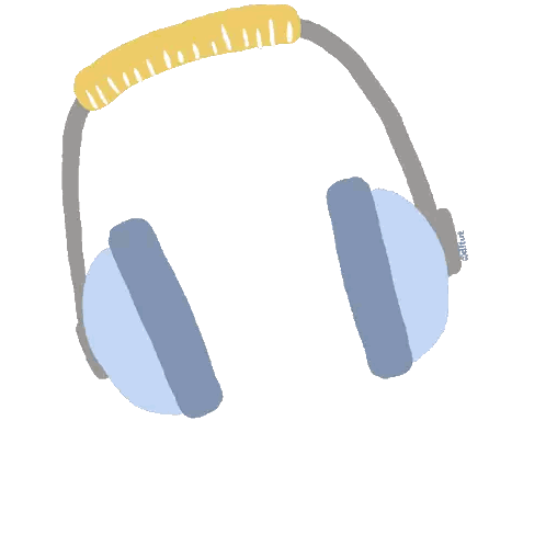 Blue Headphones With Yellow Handle And Gorilla Sticker