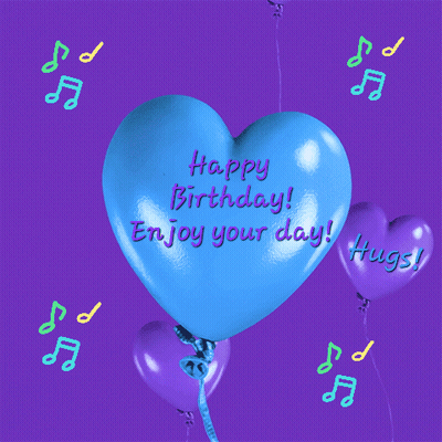 Blue Heart Balloon Saying Happy Birthday Enjoy Your Day GIF