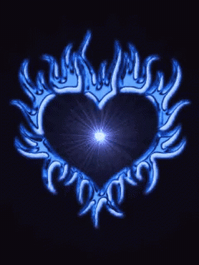 Blue Heart With Flames And Light GIF