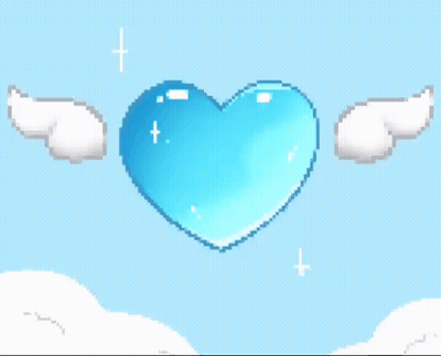 Blue Heart With White Wings Floating GIF