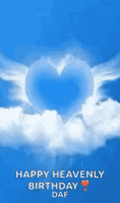 Blue Heart With Wings Floating In Clouds GIF