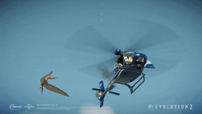 Blue Helicopter Flying With Dinosaur Tail Evolution 2 GIF