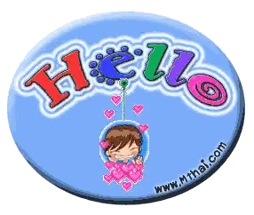 Blue Hello Button Surrounded By Pink Hearts Sticker