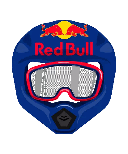 Blue Helmet With Red Bull Logo Sticker
