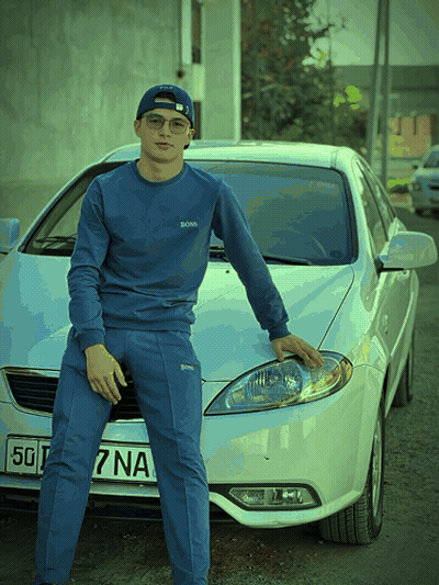 Blue Hugo Boss Sweatshirt Man Leaning On White Car GIF