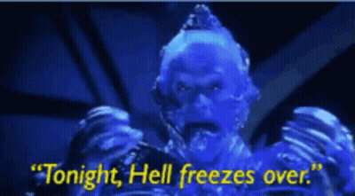 Blue Ice Monster Saying Tonight Hell Freezes Over GIF