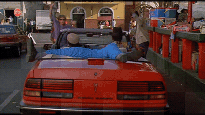 Blue Jacket Drinking Milkshake, Other Under White Umbrella GIF