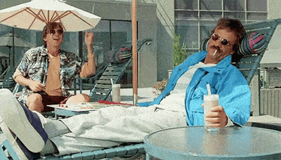Blue Jacket Man Drinking Milkshake, Man Under Umbrella GIF