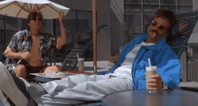 Blue Jacket Man Drinking Milkshake, Man Under White Umbrella GIF