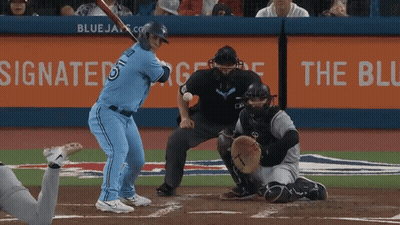 Blue Jays Baseball Player Swinging Bat GIF