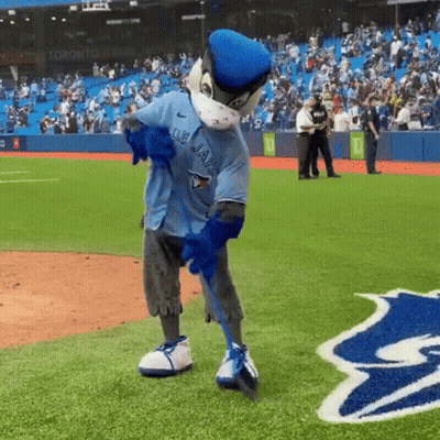 Blue Jays Mascot Holding Broom GIF