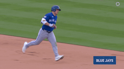 Blue Jays Player Running To First Base After 3 Run Home Run GIF