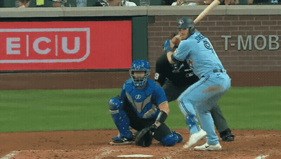 Blue Jays Player Swinging At Pitch GIF