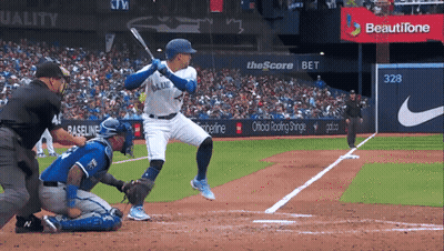 Blue Jays Player Swinging At Pitch GIF