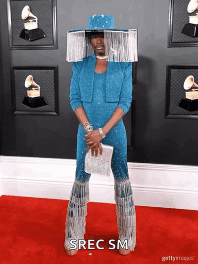 Blue Jumpsuit Person On Red Carpet Saying Srec Sm GIF