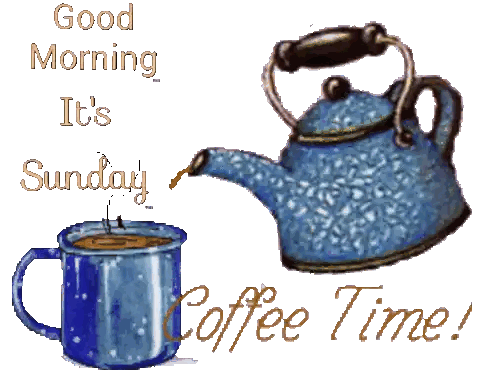 Blue Kettle Pouring Coffee Into Mug Sticker
