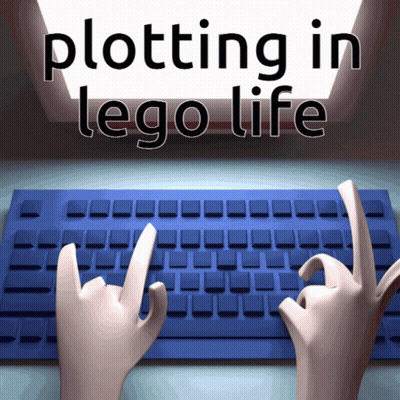 Blue Keyboard Saying Plotting In Lego Life GIF