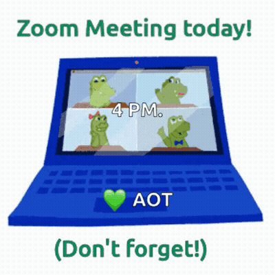 Blue Laptop With Frogs Saying Zoom Meeting Today GIF