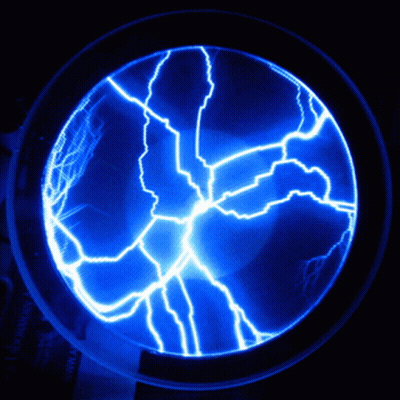 Blue Lightning Ball With Caution Label GIF
