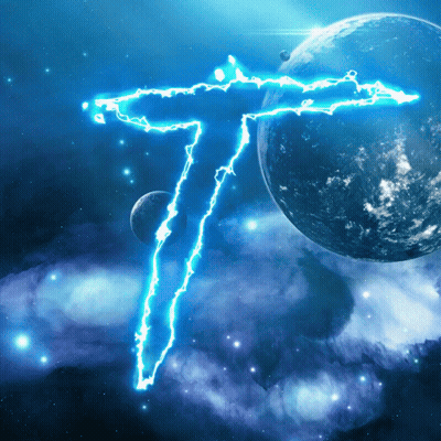 Blue Lightning Bolt Letter T With Planets GIF