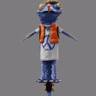 Blue Lizard With Long Tongue On Roller Skates GIF
