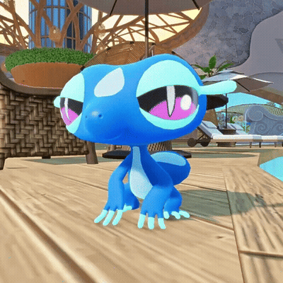 Blue Lizard With Purple Eyes Standing On Deck GIF