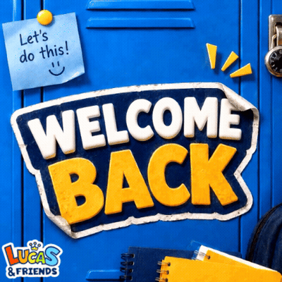 Blue Locker With Welcome Back Sign Saying Let's Do This GIF