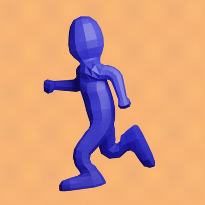 Blue Low Poly Figure Running On Orange Background GIF