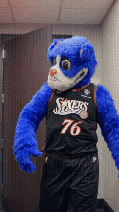 Blue Mascot Wearing 76 Jersey GIF