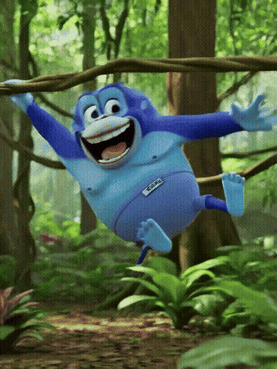 Blue Monkey With Coola Sticker On Pants GIF