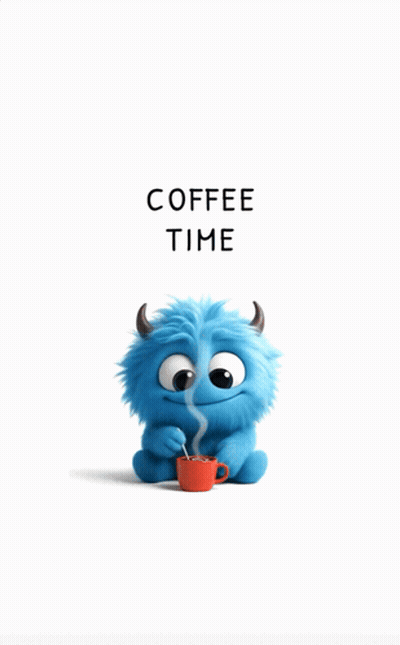 Blue Monster Holding Coffee Saying Coffee Time GIF