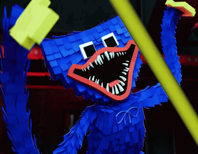 Blue Monster Holding Yellow Block GIF