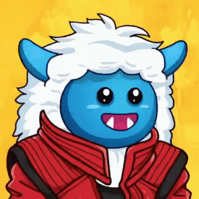 Blue Monster In Red Jacket White Hair GIF