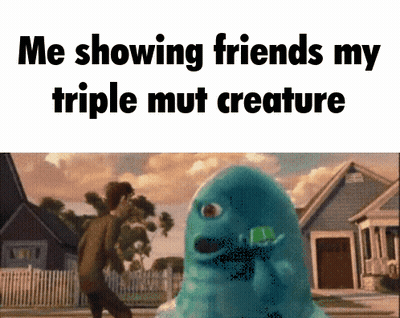 Blue Monster Me Showing Friends My Triple Mut Creature GIF