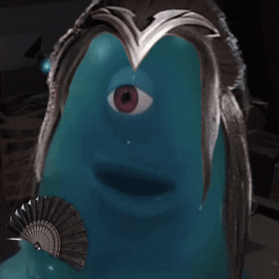 Blue Monster With Fan GIF