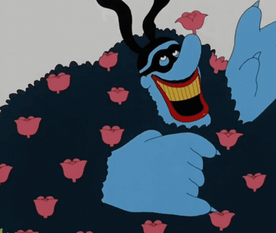 Blue Monster With Pink Flowers GIF