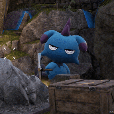 Blue Monster With Purple Horns Beside Box Saying CC GIF