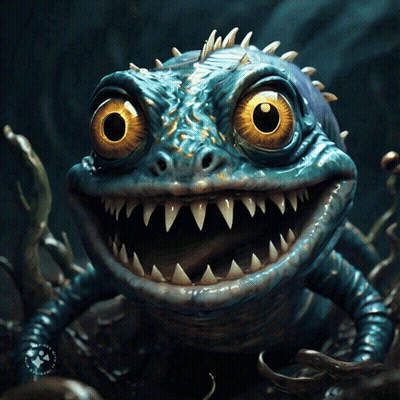 Blue Monster With Sharp Teeth Looking at Camera