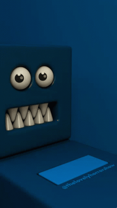 Blue Monster With Triangle In Mouth Saying The Lovely Monster GIF