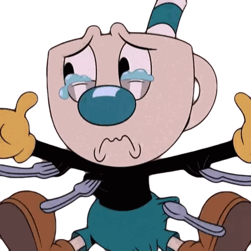 Blue Nosed Character Crying With Utensils Sticker