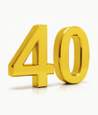 Blue Number 40 With Balloons And Confetti GIF
