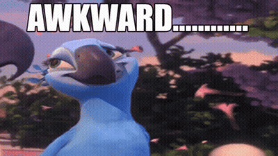 Blue Parrot Standing In Front Of Tree Saying Awkward GIF