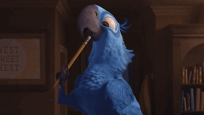 Blue Parrot With Pencil In Beak Saying Nest Meet Nest GIF