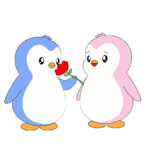 Blue Penguin Giving Pink Penguin A Rose Sticker