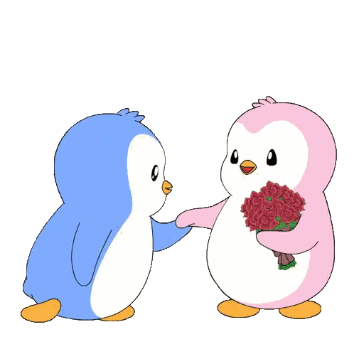Blue Penguin Giving Pink Penguin Roses Sticker