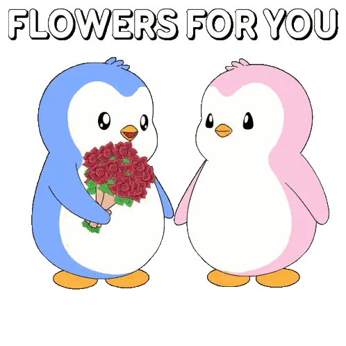 Blue Penguin Giving Pink Penguin Roses Flowers For You Sticker