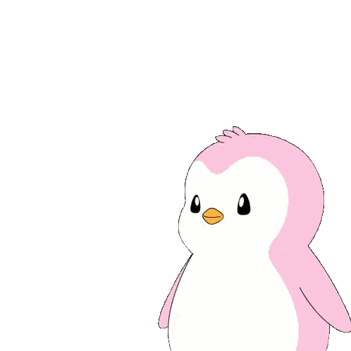 Blue Penguin Hanging Upside Down Beside Pink Penguin With Hearts Sticker